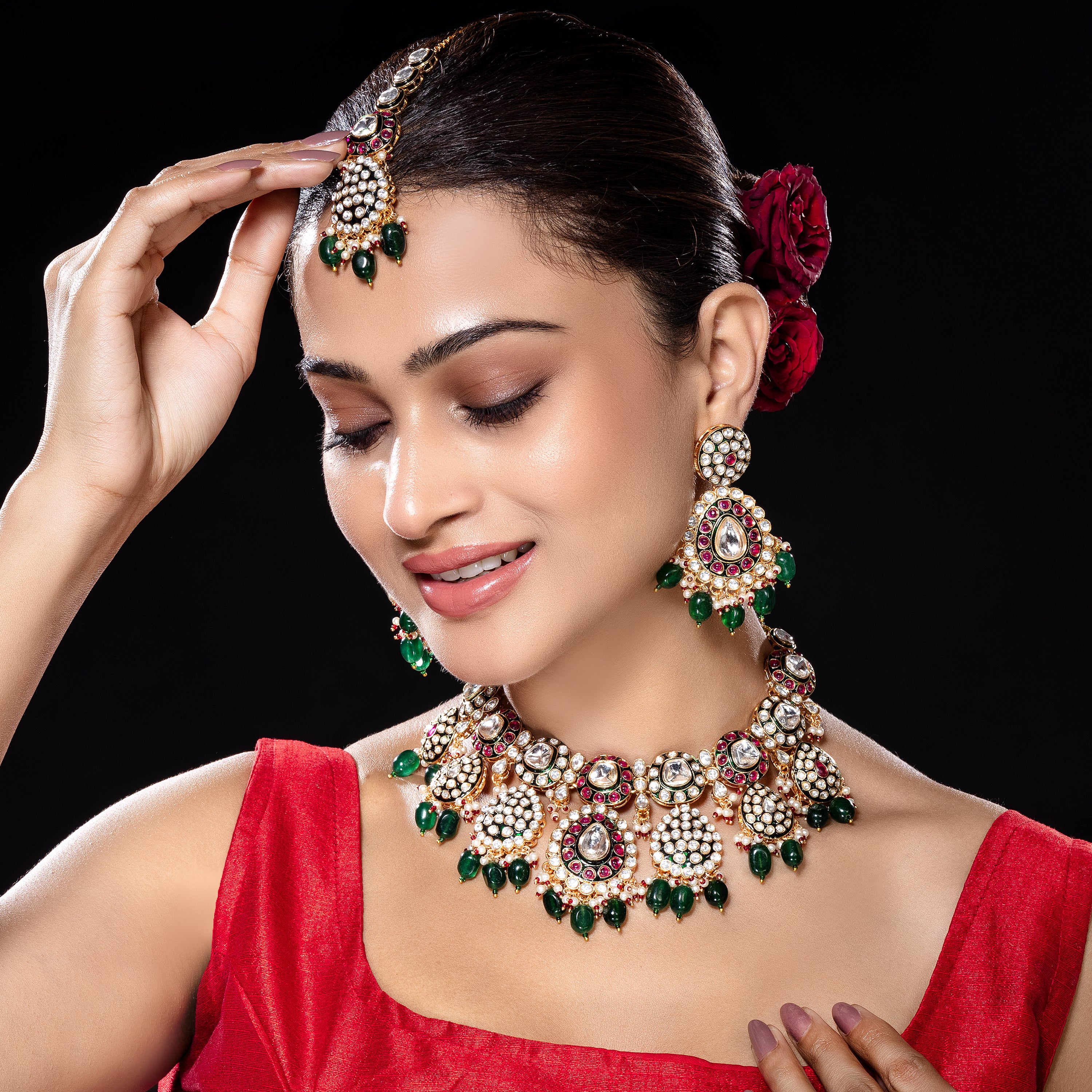 Grand Kundan Bridal Necklace Set-Mivanaa